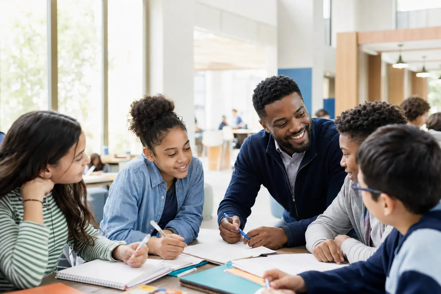 Young people learning together with a mentor